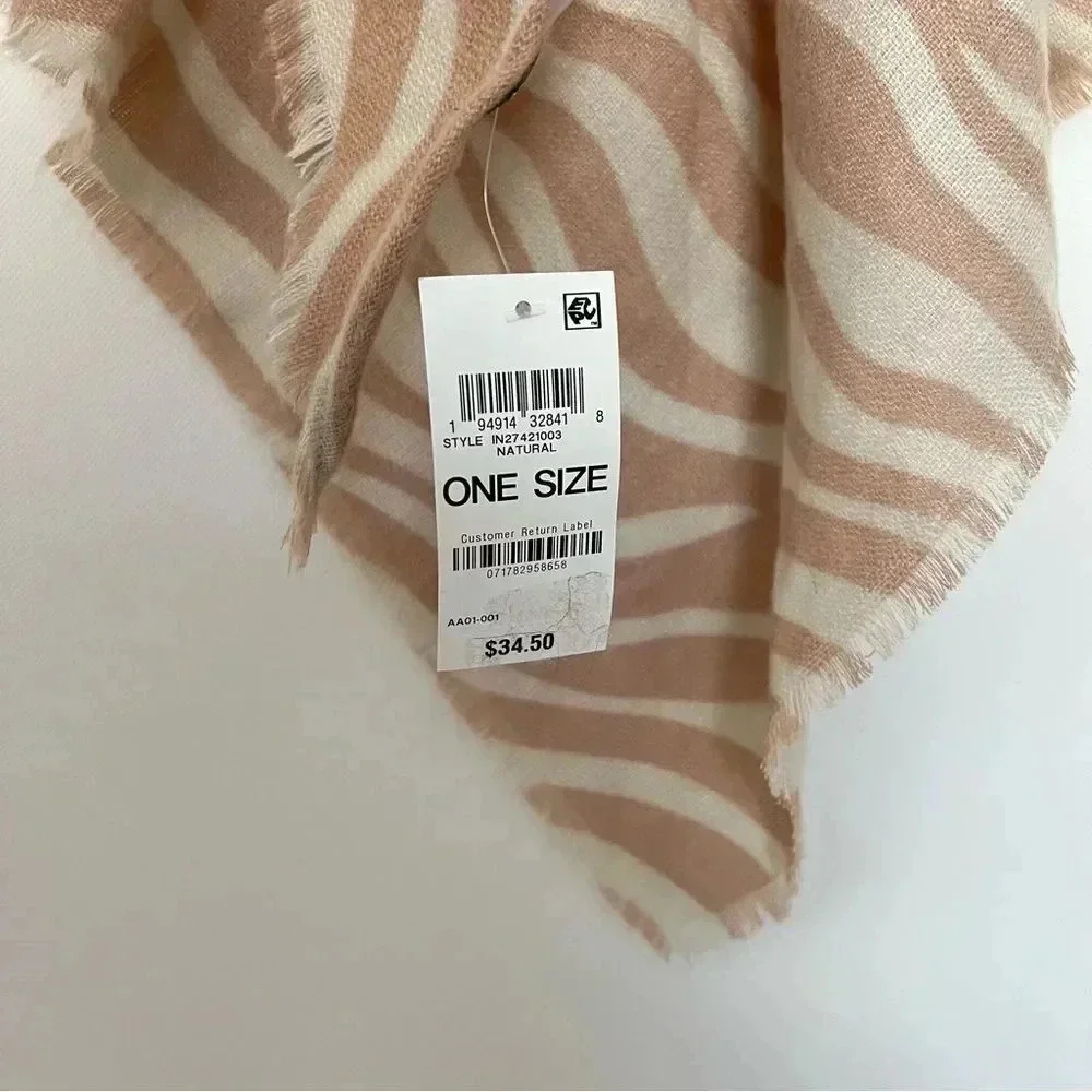 INC International Concepts Triangle Zebra Print Scarf Wrap Natural Beige Mocha